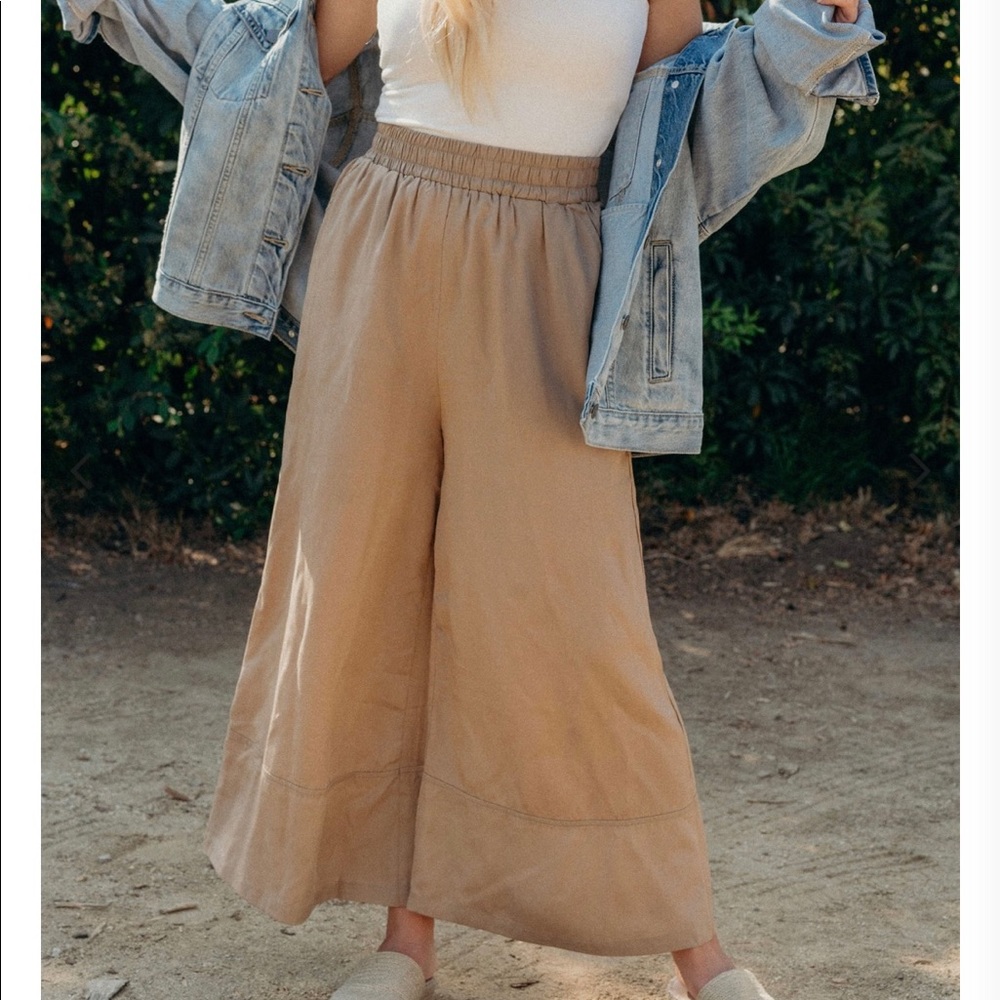 Carly Jean Hayes pull on wide leg pants in khaki